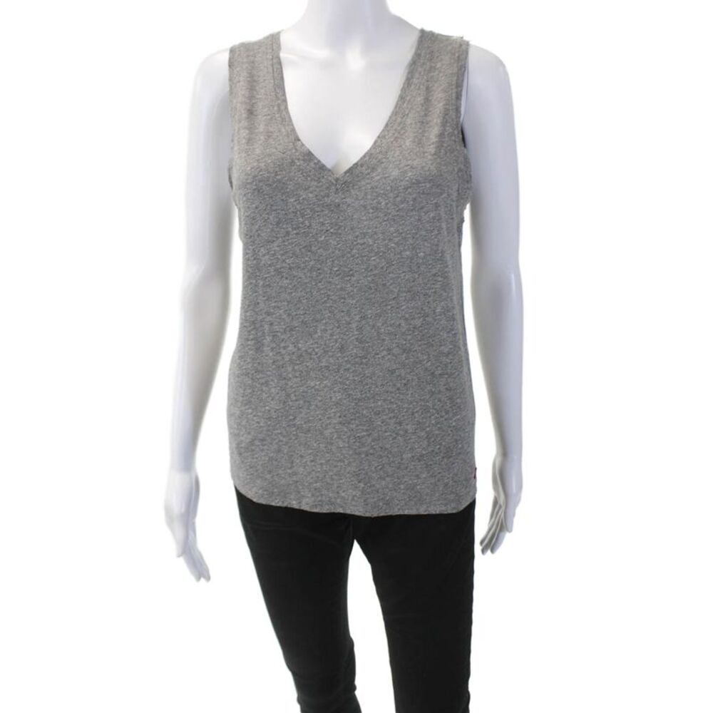 Philanthropy Womens V Neck Boxy Knit Tank Top Gray Cotton Size Small